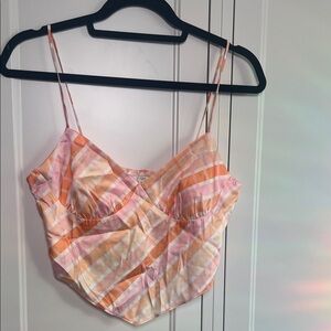 Pink and Orange Plaid bandana crop Top